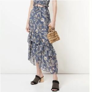 MISA Los Angeles Paisley Print Midi Ruffle Skirt